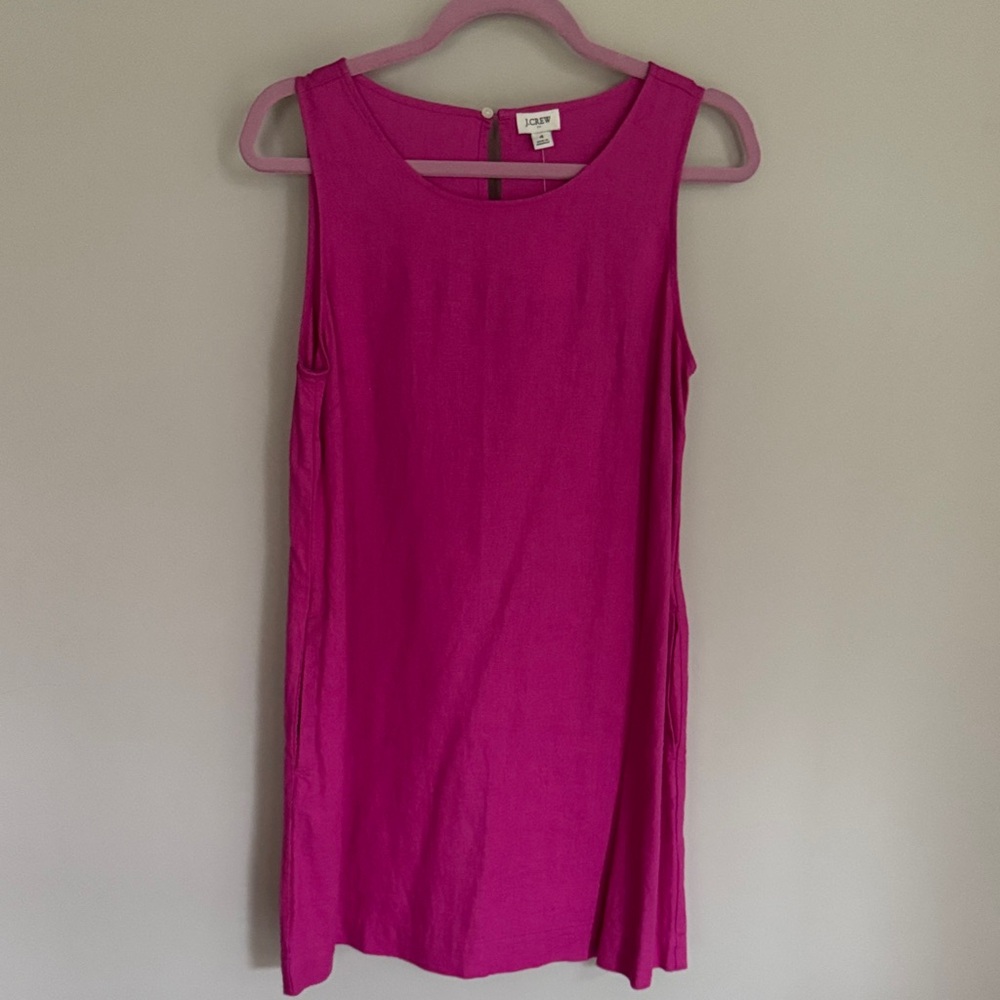 J. Crew Sleeveless Mini Linen Shift Dress in Fuchsia
